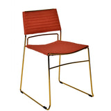 Benzara Ribbed Back Dining Chair and Metal Sled Base, Set of 2, Red and Gold BM214775 Red and Gold Metal and Fabric BM214775