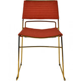 Benzara Ribbed Back Dining Chair and Metal Sled Base, Set of 2, Red and Gold BM214775 Red and Gold Metal and Fabric BM214775