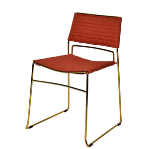 Benzara Ribbed Back Dining Chair and Metal Sled Base, Set of 2, Red and Gold BM214775 Red and Gold Metal and Fabric BM214775