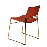 Benzara Ribbed Back Dining Chair and Metal Sled Base, Set of 2, Red and Gold BM214775 Red and Gold Metal and Fabric BM214775