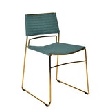 Benzara Ribbed Back Dining Chair and Metal Sled Base, Set of 2, Green and Gold BM214776 Green and Gold Metal and Fabric BM214776