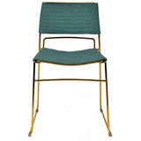 Benzara Ribbed Back Dining Chair and Metal Sled Base, Set of 2, Green and Gold BM214776 Green and Gold Metal and Fabric BM214776