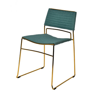 Benzara Ribbed Back Dining Chair and Metal Sled Base, Set of 2, Green and Gold BM214776 Green and Gold Metal and Fabric BM214776