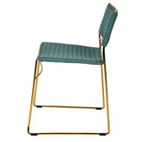 Benzara Ribbed Back Dining Chair and Metal Sled Base, Set of 2, Green and Gold BM214776 Green and Gold Metal and Fabric BM214776