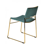 Benzara Ribbed Back Dining Chair and Metal Sled Base, Set of 2, Green and Gold BM214776 Green and Gold Metal and Fabric BM214776