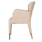 Benzara Wooden Dining Chair with Stitched Curved Backrest, Set of 2, Beige and Gold BM214780 Beige and Gold Solid Wood, Metal and Faux Leather BM214780