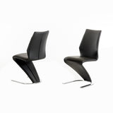 Benzara Faux Leather Dining Chair with U Shaped Base, Set of 2, Black and Silver BM214782 Black and Silver Solid Wood, Metal and Faux Leather BM214782