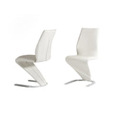 Benzara Faux Leather Dining Chair with U Shaped Base, Set of 2, White and Silver BM214783 White and Silver Solid Wood, Metal and Faux Leather BM214783