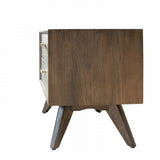 Benzara 2 Drawers Nightstand with Antique Brass Handles, Oak Brown BM214784 Brown Solid Wood and Veneer BM214784