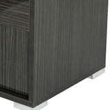 Benzara 2 Drawers Nightstand with Silver Accents and Block Feet, Dark Gray BM214785 Gray Solid Wood and Metal BM214785