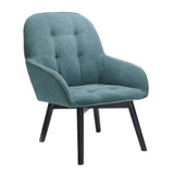 Benzara Tufted Curved Back Wooden Lounge Chair with Ottoman, Set of 2, Teal Blue BM214787 Blue Solid Wood and Fabric BM214787