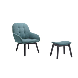 Benzara Tufted Curved Back Wooden Lounge Chair with Ottoman, Set of 2, Teal Blue BM214787 Blue Solid Wood and Fabric BM214787