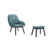 Benzara Tufted Curved Back Wooden Lounge Chair with Ottoman, Set of 2, Teal Blue BM214787 Blue Solid Wood and Fabric BM214787