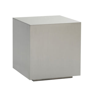 Benzara Cube Shape Stainless Steel End Table with Floating Plinth Base, Gray BM214789 Gray Stainless Steel BM214789