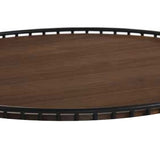 Benzara Round Wooden Coffee Table with Vertical Slatted Base, Brown and Black BM214790 Brown and Black Solid Wood, Veneer and Metal BM214790