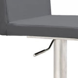 Benzara Swivel Metal Bar Stool with Adjustable Height and Footrest, Gray BM214795 Gray Metal and Faux Leather BM214795