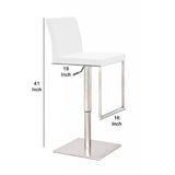 Benzara Swivel Metal Bar Stool with Adjustable Height and Footrest, White BM214796 White Metal and Faux Leather BM214796
