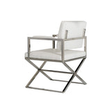 Benzara Leatherette Button Tufted Dining Chair with Crossed Legs, White and Silver BM214797 White and Silver Metal and Faux Leather BM214797