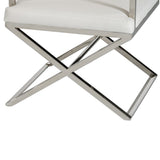 Benzara Leatherette Button Tufted Dining Chair with Crossed Legs, White and Silver BM214797 White and Silver Metal and Faux Leather BM214797