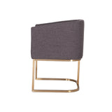 Benzara Fabric Upholstered Dining Chair with Round Cantilever Base, Gray BM214798 Gray Solid Wood, Metal and Fabric BM214798