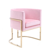 Fabric Upholstered Dining Chair with Round Cantilever Base, Pink and Gold