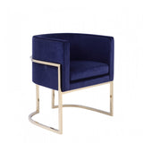 Fabric Upholstered Dining Chair with Round Cantilever Base, Blue and Gold