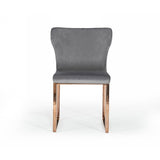 Benzara High Wing Back Metal Armless Dining Chair with Sled Base, Gray and Rosegold BM214804 Gray and Gold Metal and Fabric BM214804