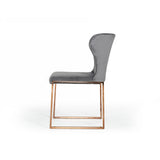 Benzara High Wing Back Metal Armless Dining Chair with Sled Base, Gray and Rosegold BM214804 Gray and Gold Metal and Fabric BM214804