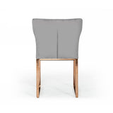 Benzara High Wing Back Metal Armless Dining Chair with Sled Base, Gray and Rosegold BM214804 Gray and Gold Metal and Fabric BM214804