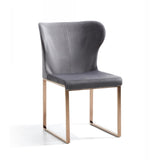 High Wing Back Metal Armless Dining Chair with Sled Base, Gray and Rosegold