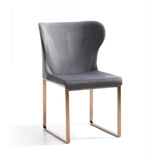 Benzara High Wing Back Metal Armless Dining Chair with Sled Base, Gray and Rosegold BM214804 Gray and Gold Metal and Fabric BM214804