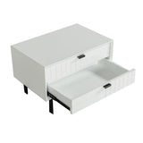 Benzara 2 Drawers Wooden Nightstand with Metal Bar Pulls, White and Black BM214806 White Solid Wood and Metal BM214806