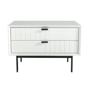 Benzara 2 Drawers Wooden Nightstand with Metal Bar Pulls, White and Black BM214806 White Solid Wood and Metal BM214806