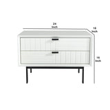 Benzara 2 Drawers Wooden Nightstand with Metal Bar Pulls, White and Black BM214806 White Solid Wood and Metal BM214806