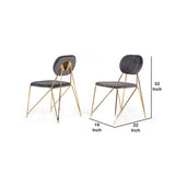 Benzara Metal Dining Chair with Angular Legs, Set of 2, Gray and Gold BM214808 Gray and Gold Metal and Fabric BM214808