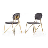 Metal Dining Chair with Angular Legs, Set of 2, Gray and Gold