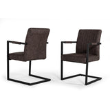 Benzara Metal Dining Chair with Cantilever Base and Vertical Stitch,Set of 2, Brown BM214809 Brown and Black Metal and Faux Leather BM214809