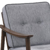 Benzara Button Tufted Wooden Lounge Chair with Sloped Arms, Gray and Brown BM214810 Gray and Brown Solid Wood, Veneer and Fabric BM214810
