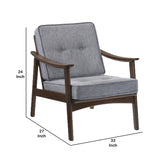 Benzara Button Tufted Wooden Lounge Chair with Sloped Arms, Gray and Brown BM214810 Gray and Brown Solid Wood, Veneer and Fabric BM214810