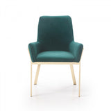 Benzara Fabric Upholstered Dining Chair with Straight Metal Legs, Green and Gold BM214811 Green and Gold Solid Wood, Metal and Fabric BM214811