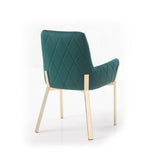 Benzara Fabric Upholstered Dining Chair with Straight Metal Legs, Green and Gold BM214811 Green and Gold Solid Wood, Metal and Fabric BM214811