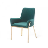 Fabric Upholstered Dining Chair with Straight Metal Legs, Green and Gold