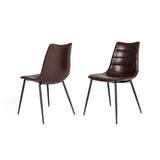 Leatherette Dining Chair with Horizontal Stitching, Set of 2, Brown