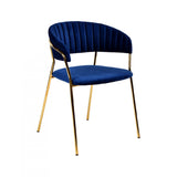 Benzara Fabric Upholstered Dining Chair with Metal Legs, Set of 2, Blue and Gold BM214814 Blue and Gold Metal and Fabric BM214814