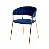 Benzara Fabric Upholstered Dining Chair with Metal Legs, Set of 2, Blue and Gold BM214814 Blue and Gold Metal and Fabric BM214814