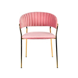 Benzara Fabric Upholstered Dining Chair with Metal Legs, Set of 2, Pink and Gold BM214815 Pink and Gold Metal and Fabric BM214815