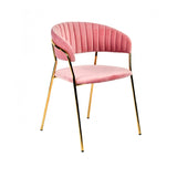 Benzara Fabric Upholstered Dining Chair with Metal Legs, Set of 2, Pink and Gold BM214815 Pink and Gold Metal and Fabric BM214815