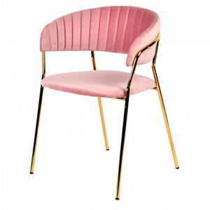 Benzara Fabric Upholstered Dining Chair with Metal Legs, Set of 2, Pink and Gold BM214815 Pink and Gold Metal and Fabric BM214815