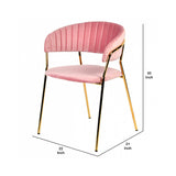 Benzara Fabric Upholstered Dining Chair with Metal Legs, Set of 2, Pink and Gold BM214815 Pink and Gold Metal and Fabric BM214815