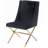 Fabric Upholstered Dining Chair with Nailhead Trims, Black and Gold